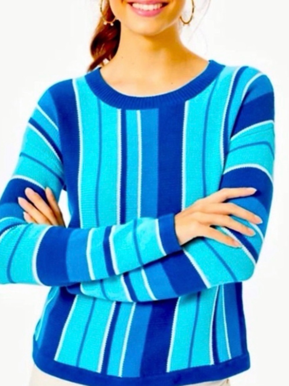 Lilly Pulitzer Daryn Striped Knit Pullover Sweater Bikini Blue XS